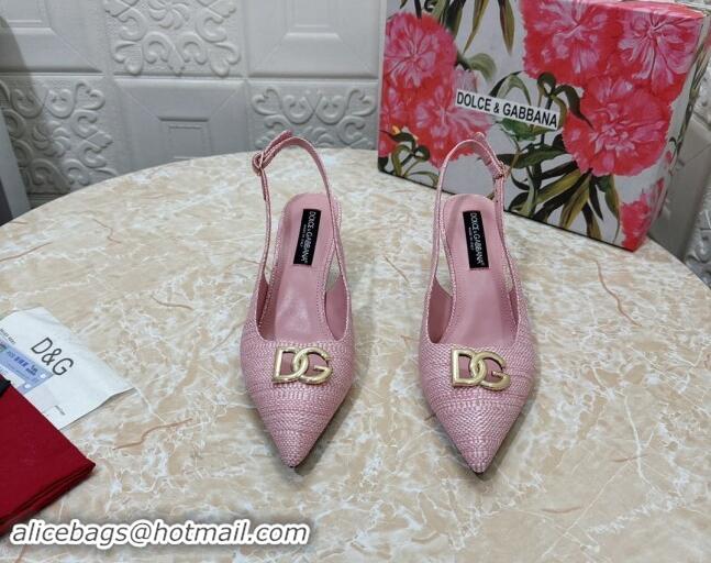 Popular Style Dolce & Gabbana DG Straw-Like Slingback Pumps 6.5cm Light Pink 325115