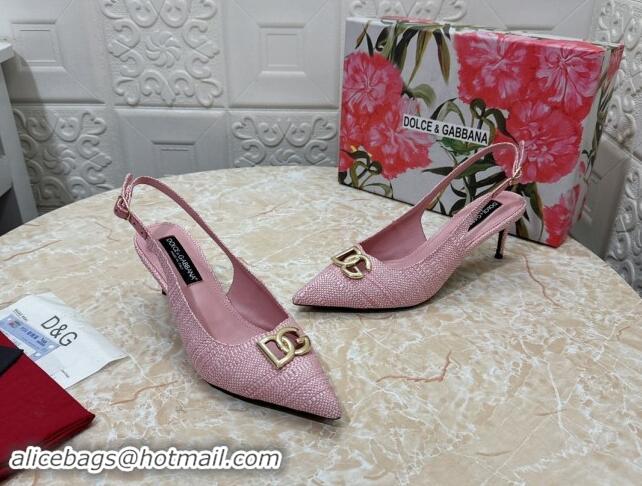 Popular Style Dolce & Gabbana DG Straw-Like Slingback Pumps 6.5cm Light Pink 325115