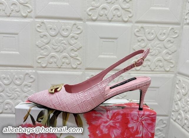 Popular Style Dolce & Gabbana DG Straw-Like Slingback Pumps 6.5cm Light Pink 325115