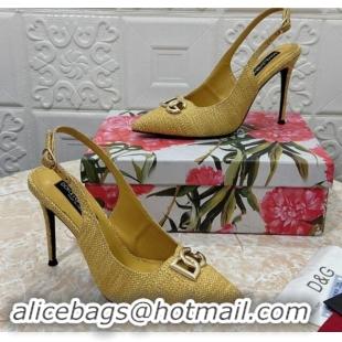 Buy New Cheap Dolce & Gabbana DG Straw-Like Slingback Pumps 10.5cm Yellow 325116