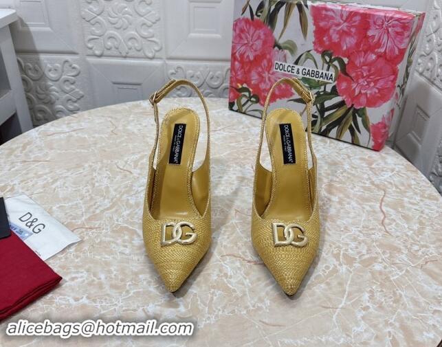 Buy New Cheap Dolce & Gabbana DG Straw-Like Slingback Pumps 10.5cm Yellow 325116