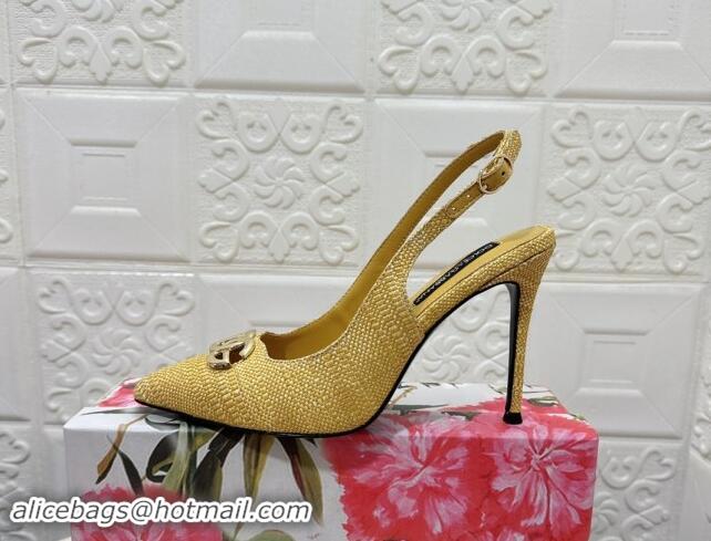 Buy New Cheap Dolce & Gabbana DG Straw-Like Slingback Pumps 10.5cm Yellow 325116