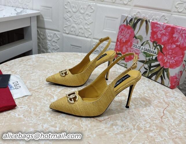 Buy New Cheap Dolce & Gabbana DG Straw-Like Slingback Pumps 10.5cm Yellow 325116