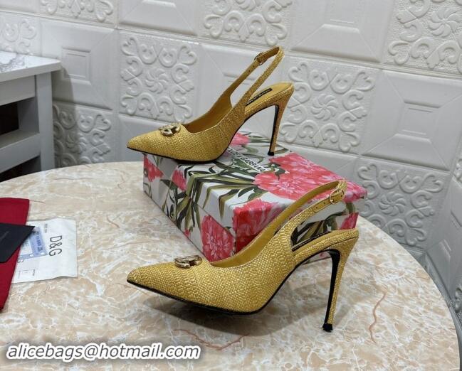 Buy New Cheap Dolce & Gabbana DG Straw-Like Slingback Pumps 10.5cm Yellow 325116