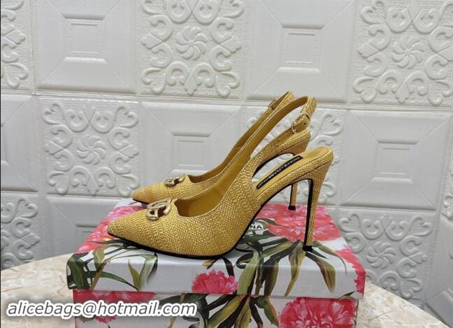 Buy New Cheap Dolce & Gabbana DG Straw-Like Slingback Pumps 10.5cm Yellow 325116