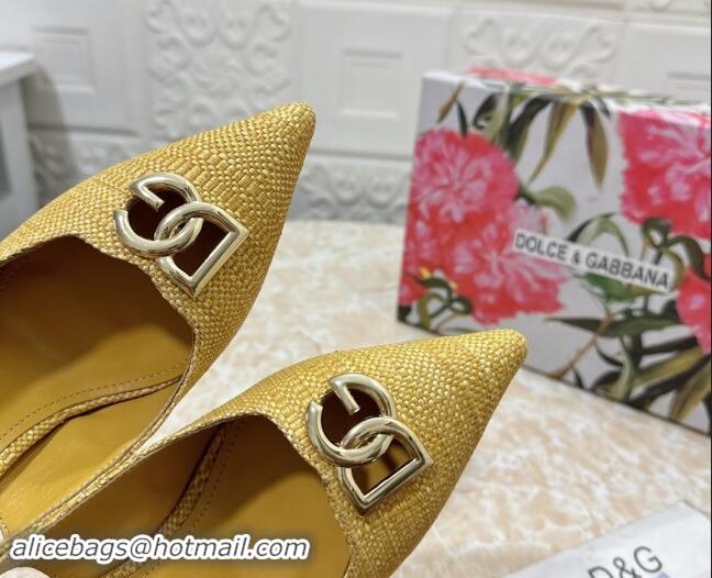 Buy New Cheap Dolce & Gabbana DG Straw-Like Slingback Pumps 10.5cm Yellow 325116