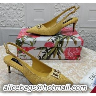 Grade Quality Dolce & Gabbana DG Straw-Like Slingback Pumps 6.5cm Yellow 325117