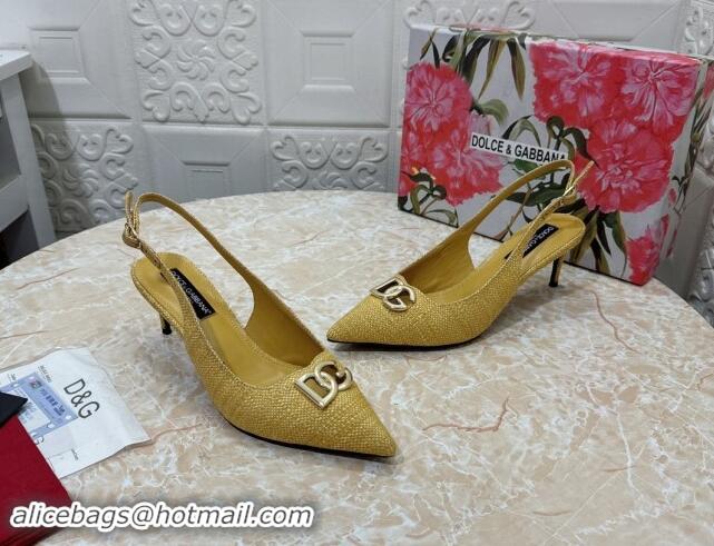 Grade Quality Dolce & Gabbana DG Straw-Like Slingback Pumps 6.5cm Yellow 325117