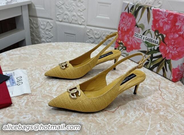 Grade Quality Dolce & Gabbana DG Straw-Like Slingback Pumps 6.5cm Yellow 325117