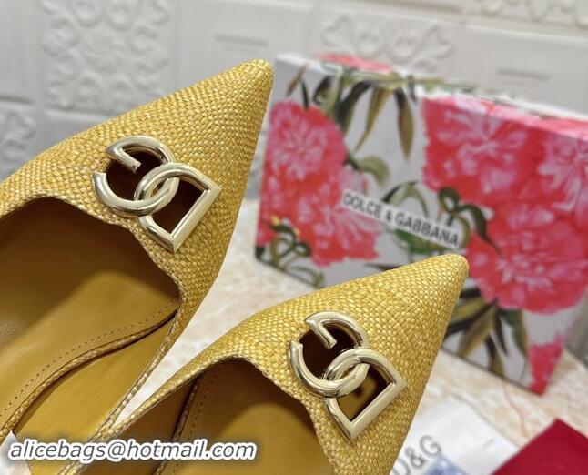 Grade Quality Dolce & Gabbana DG Straw-Like Slingback Pumps 6.5cm Yellow 325117