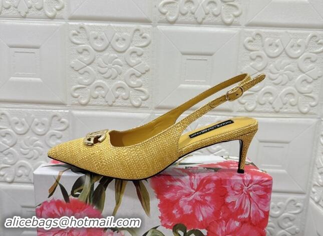 Grade Quality Dolce & Gabbana DG Straw-Like Slingback Pumps 6.5cm Yellow 325117