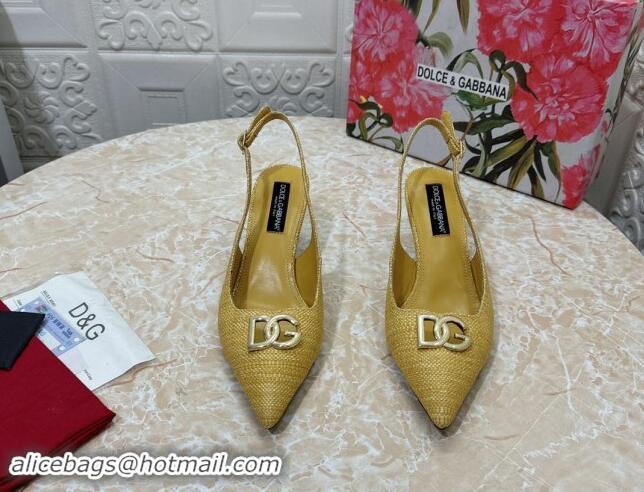 Grade Quality Dolce & Gabbana DG Straw-Like Slingback Pumps 6.5cm Yellow 325117