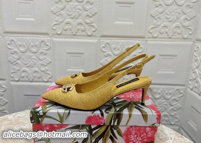 Grade Quality Dolce & Gabbana DG Straw-Like Slingback Pumps 6.5cm Yellow 325117