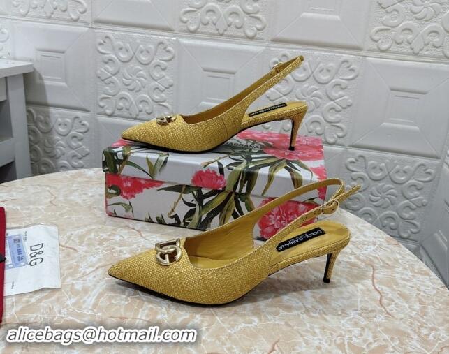 Grade Quality Dolce & Gabbana DG Straw-Like Slingback Pumps 6.5cm Yellow 325117