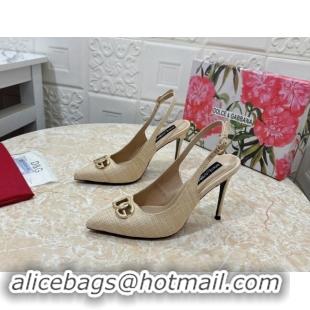 Pretty Style Dolce & Gabbana DG Straw-Like Slingback Pumps 10.5cm Beige 325118