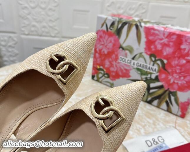 Pretty Style Dolce & Gabbana DG Straw-Like Slingback Pumps 10.5cm Beige 325118