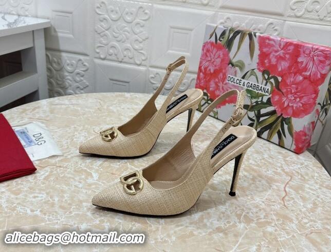 Pretty Style Dolce & Gabbana DG Straw-Like Slingback Pumps 10.5cm Beige 325118