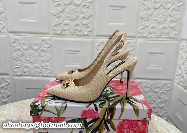 Pretty Style Dolce & Gabbana DG Straw-Like Slingback Pumps 10.5cm Beige 325118