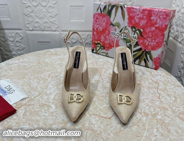 Pretty Style Dolce & Gabbana DG Straw-Like Slingback Pumps 10.5cm Beige 325118