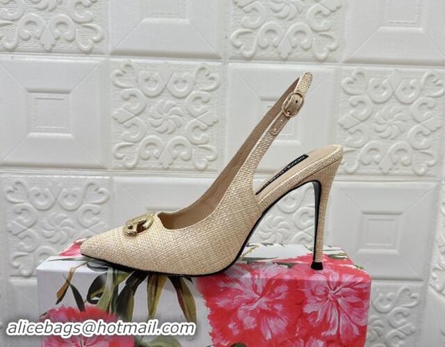 Pretty Style Dolce & Gabbana DG Straw-Like Slingback Pumps 10.5cm Beige 325118