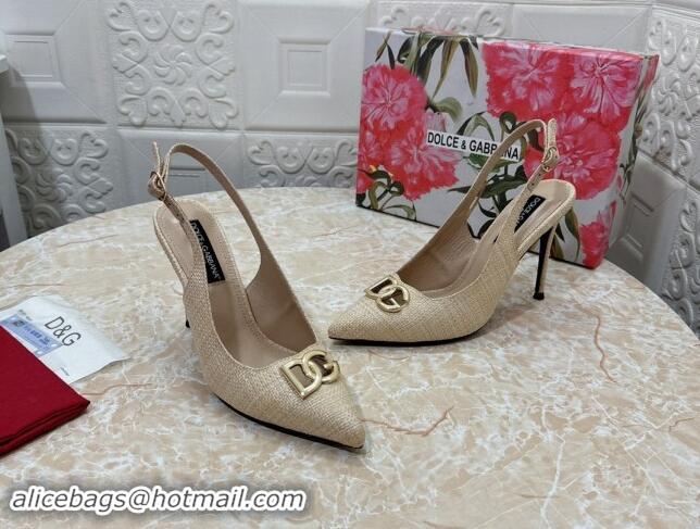 Pretty Style Dolce & Gabbana DG Straw-Like Slingback Pumps 10.5cm Beige 325118