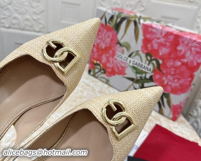 Buy Luxury Dolce & Gabbana DG Straw-Like Slingback Pumps 6.5cm Beige 325119