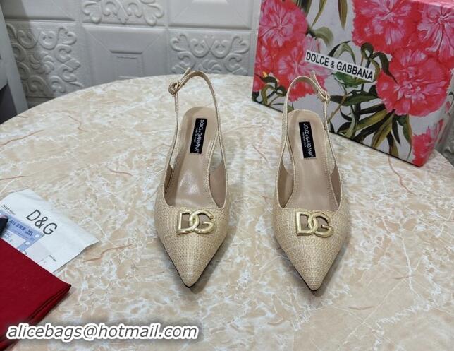 Buy Luxury Dolce & Gabbana DG Straw-Like Slingback Pumps 6.5cm Beige 325119