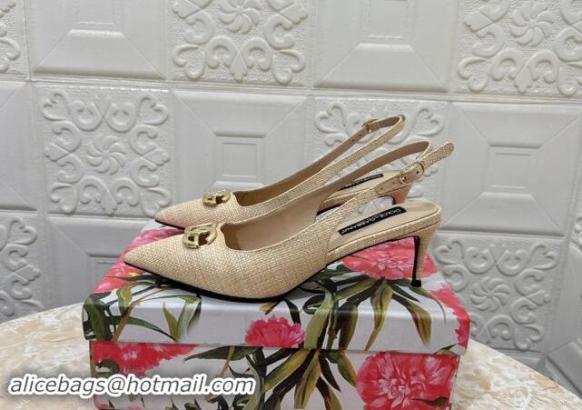 Buy Luxury Dolce & Gabbana DG Straw-Like Slingback Pumps 6.5cm Beige 325119