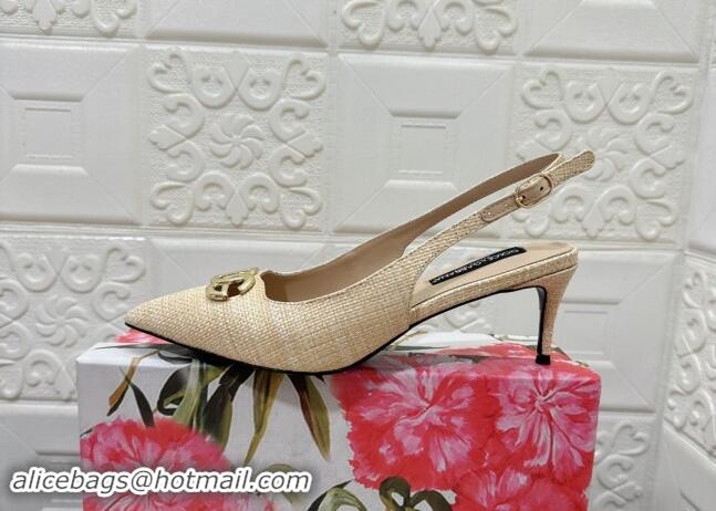 Buy Luxury Dolce & Gabbana DG Straw-Like Slingback Pumps 6.5cm Beige 325119