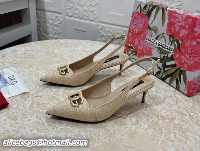 Buy Luxury Dolce & Gabbana DG Straw-Like Slingback Pumps 6.5cm Beige 325119