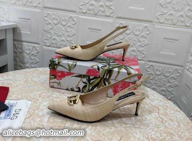 Buy Luxury Dolce & Gabbana DG Straw-Like Slingback Pumps 6.5cm Beige 325119