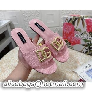 Unique Style Dolce & Gabbana DG Straw-Like Flat Slide Sandals Light Pink 325121