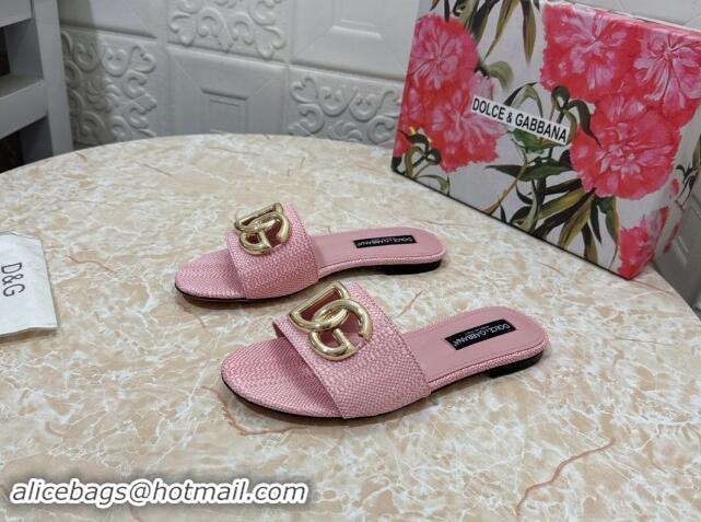 Unique Style Dolce & Gabbana DG Straw-Like Flat Slide Sandals Light Pink 325121