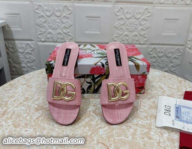 Unique Style Dolce & Gabbana DG Straw-Like Flat Slide Sandals Light Pink 325121