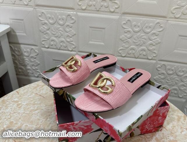 Unique Style Dolce & Gabbana DG Straw-Like Flat Slide Sandals Light Pink 325121