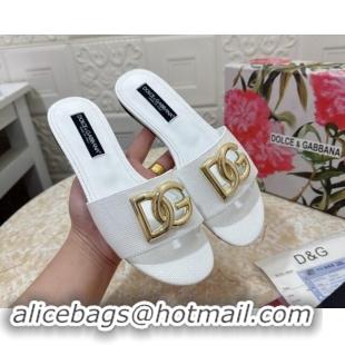 Shop Cheap Dolce & Gabbana DG Straw-Like Flat Slide Sandals White 325122