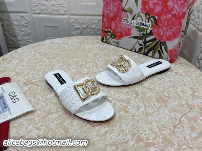 Shop Cheap Dolce & Gabbana DG Straw-Like Flat Slide Sandals White 325122