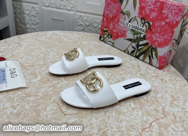 Shop Cheap Dolce & Gabbana DG Straw-Like Flat Slide Sandals White 325122