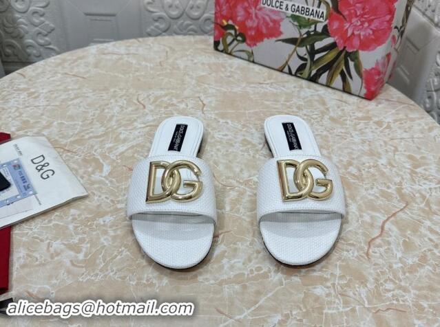 Shop Cheap Dolce & Gabbana DG Straw-Like Flat Slide Sandals White 325122