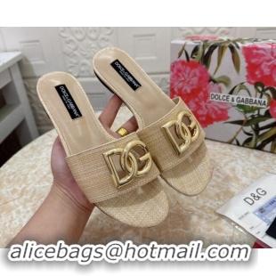 Low Price Dolce & Gabbana DG Straw-Like Flat Slide Sandals Beige 325123