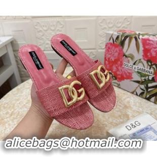 Purchase Dolce & Gabbana DG Straw-Like Flat Slide Sandals Pink 325124