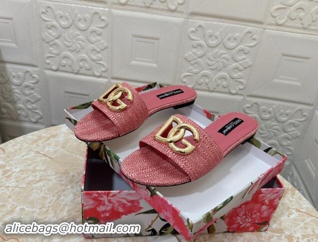 Purchase Dolce & Gabbana DG Straw-Like Flat Slide Sandals Pink 325124