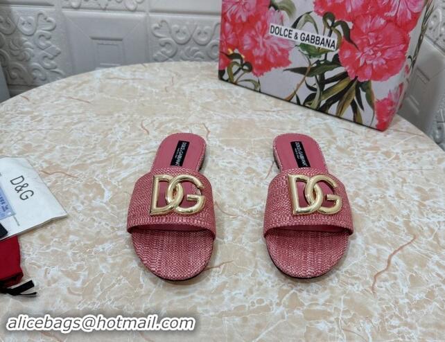 Purchase Dolce & Gabbana DG Straw-Like Flat Slide Sandals Pink 325124