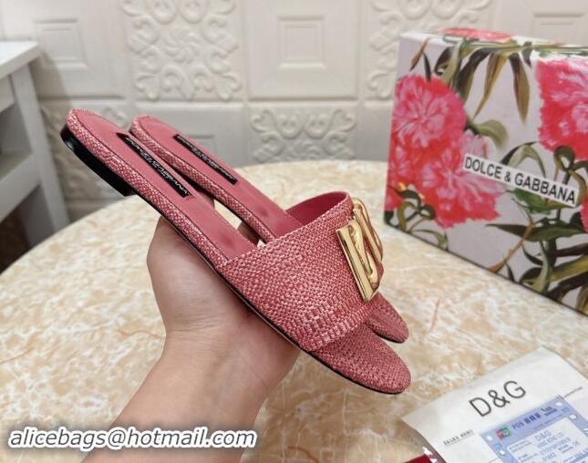 Purchase Dolce & Gabbana DG Straw-Like Flat Slide Sandals Pink 325124