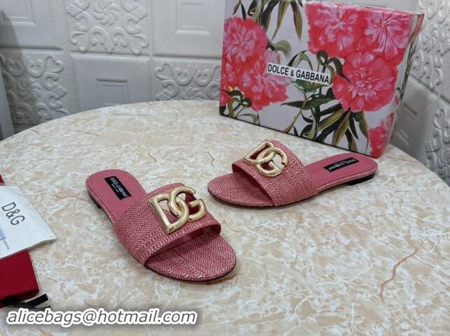 Purchase Dolce & Gabbana DG Straw-Like Flat Slide Sandals Pink 325124