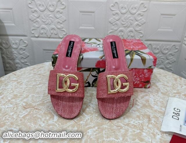 Purchase Dolce & Gabbana DG Straw-Like Flat Slide Sandals Pink 325124