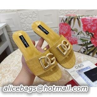 Buy Discount Dolce & Gabbana DG Straw-Like Flat Slide Sandals Yellow 325125