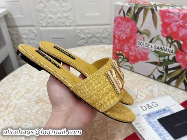 Buy Discount Dolce & Gabbana DG Straw-Like Flat Slide Sandals Yellow 325125