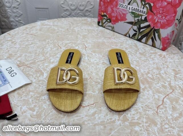 Buy Discount Dolce & Gabbana DG Straw-Like Flat Slide Sandals Yellow 325125