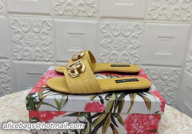 Buy Discount Dolce & Gabbana DG Straw-Like Flat Slide Sandals Yellow 325125